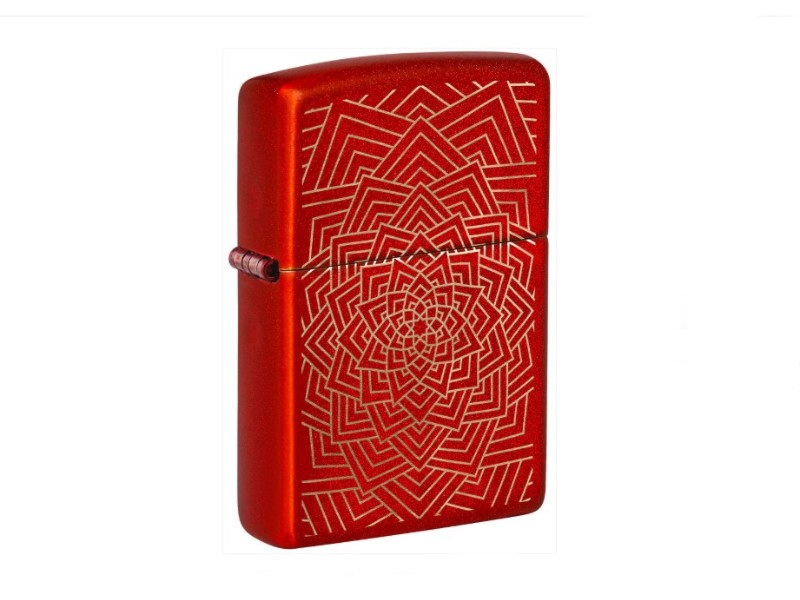 Zippo metál vörös lézergravírozott benzines öngyújtó – koncentrikus geometrikus mintával